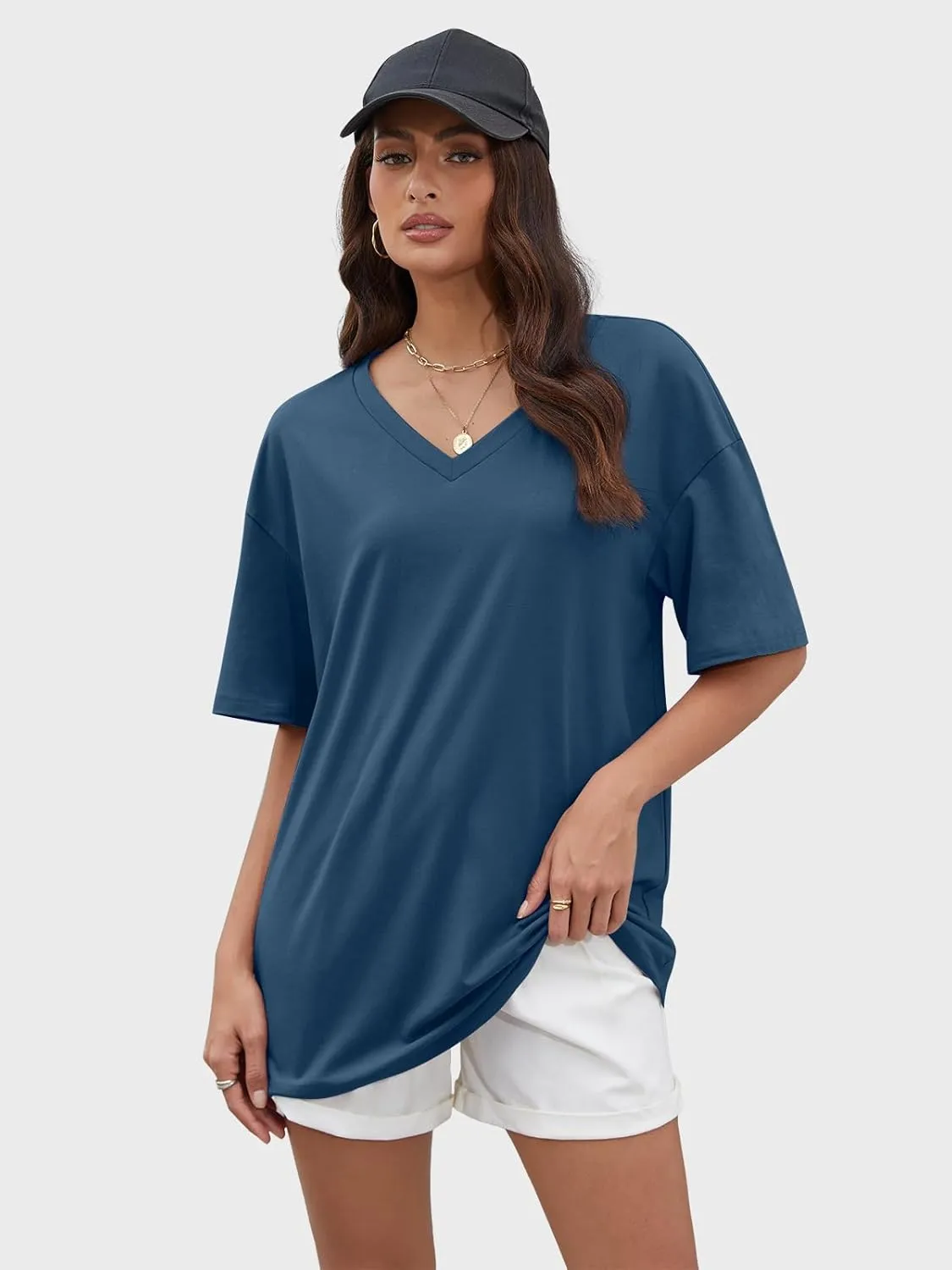 Womens Overisized Tshirts V Neck Workout Gym Shirts Tops Casual Summer Clothes
