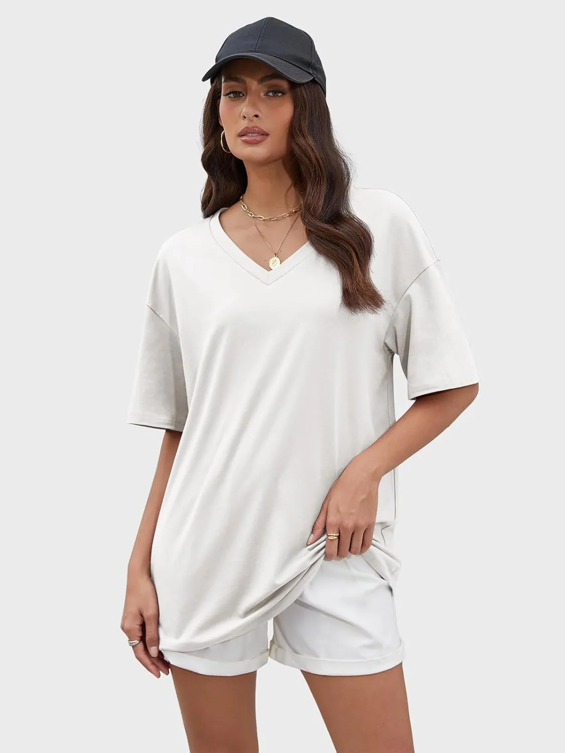 Womens Overisized Tshirts V Neck Workout Gym Shirts Tops Casual Summer Clothes