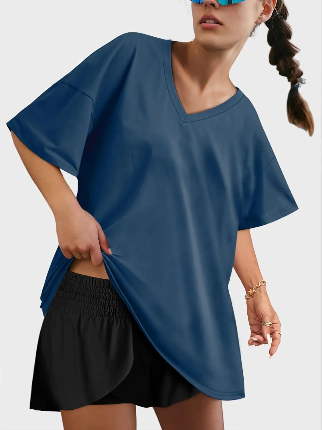 Womens Overisized Tshirts V Neck Workout Gym Shirts Tops Casual Summer Clothes