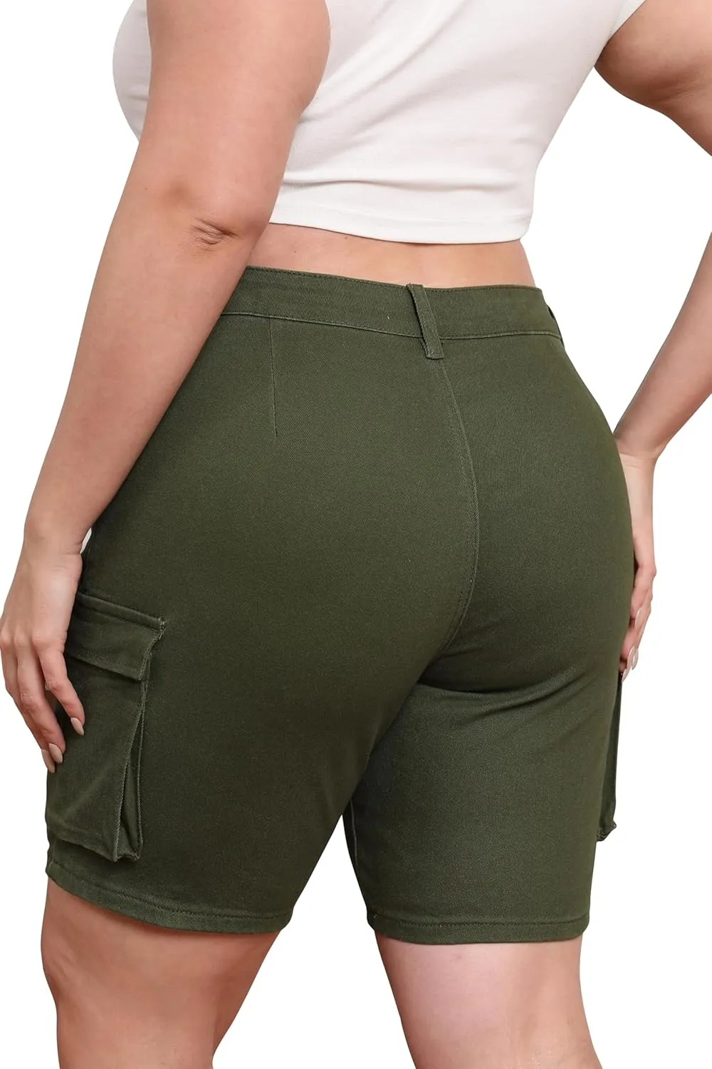 Womens Plus Size Jean Shorts Stretchy Cargo Bermuda Shorts High Waisted Y2k Denim Shorts