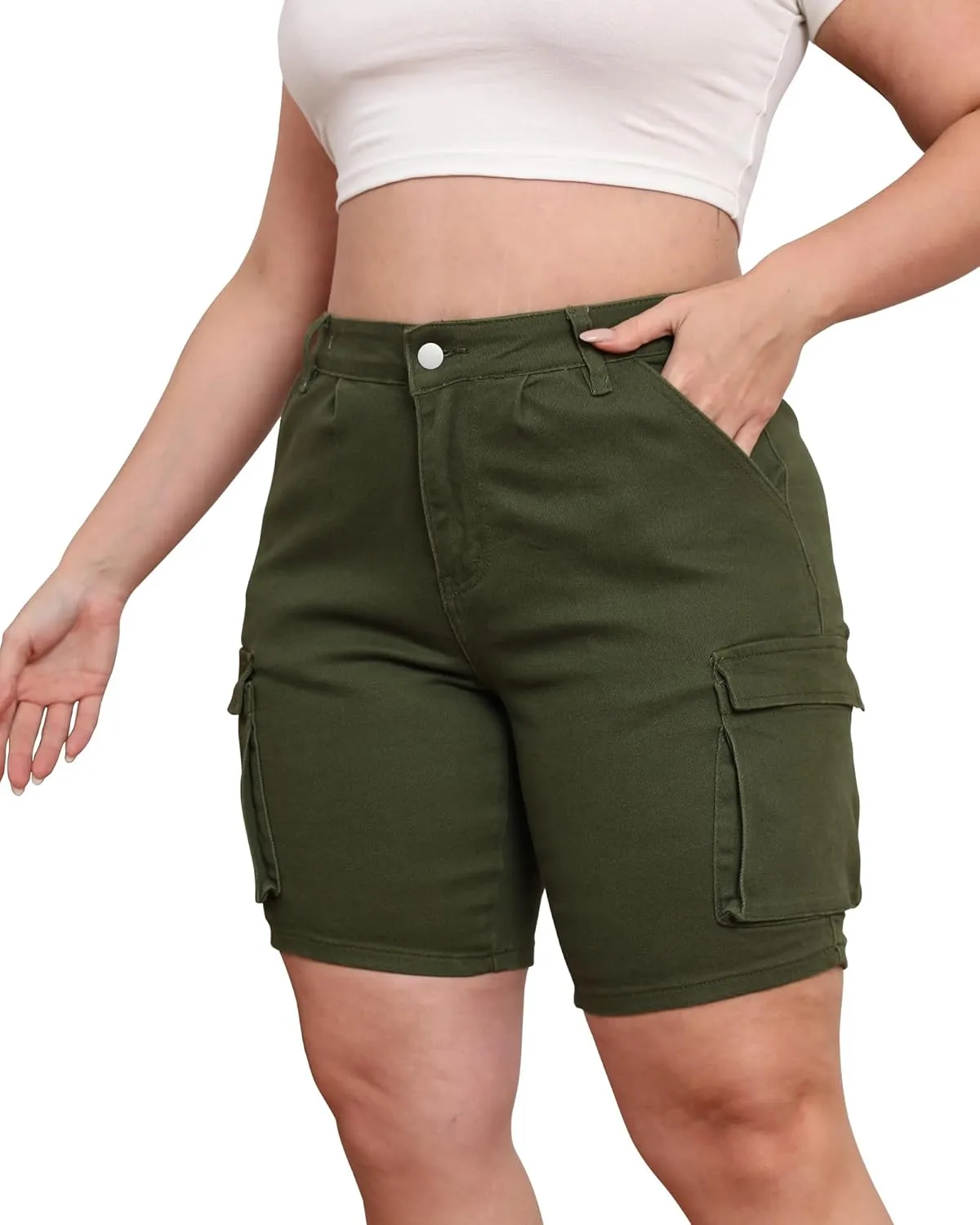 Womens Plus Size Jean Shorts Stretchy Cargo Bermuda Shorts High Waisted Y2k Denim Shorts