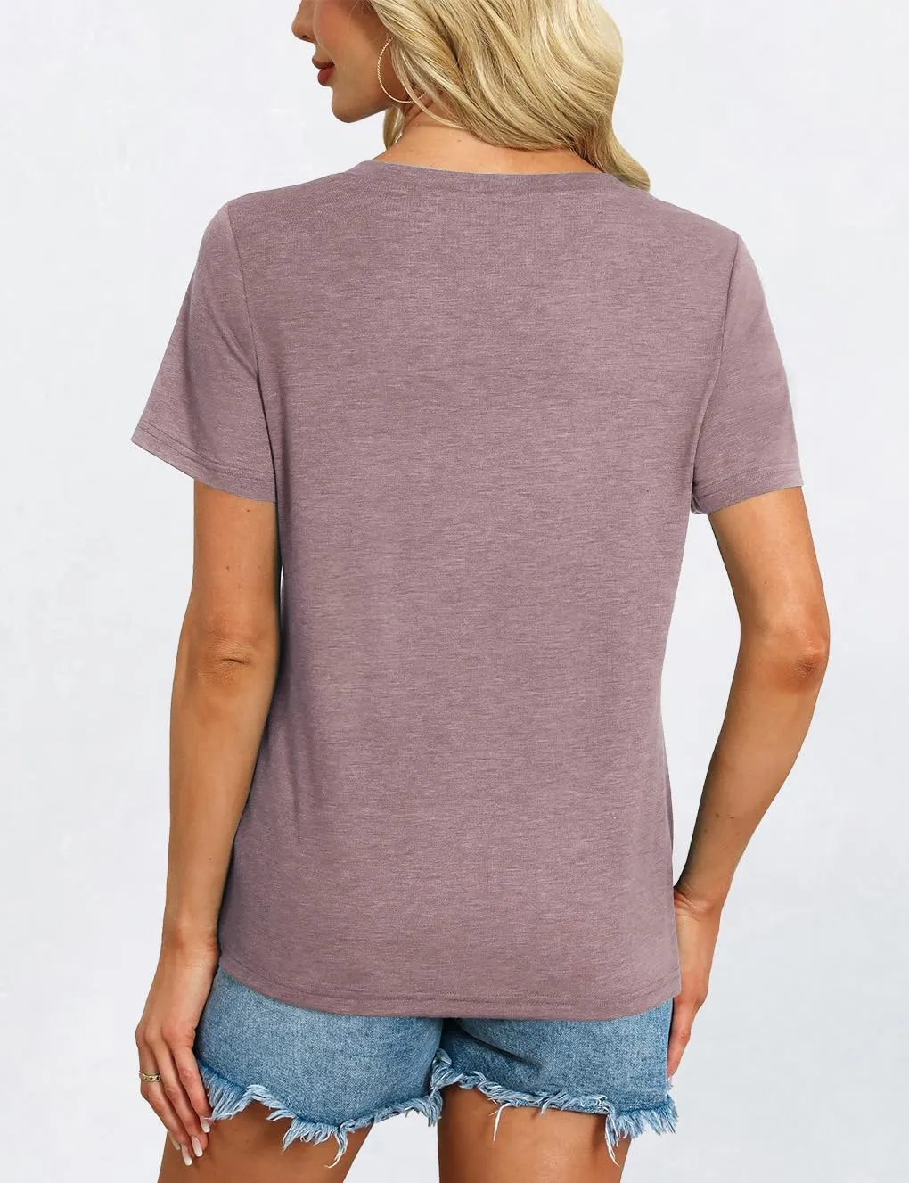 Womens Short Sleeve T Shirts V Neck Tops Summer Trendy Comfy Casual Basic Tee Shirt
