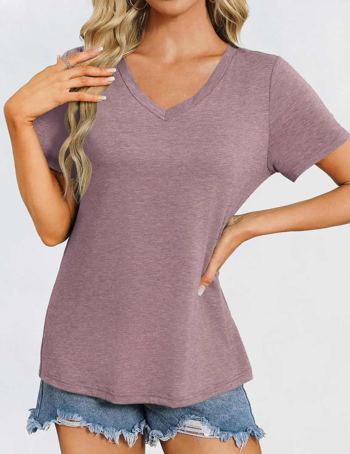 Womens Short Sleeve T Shirts V Neck Tops Summer Trendy Comfy Casual Basic Tee Shirt