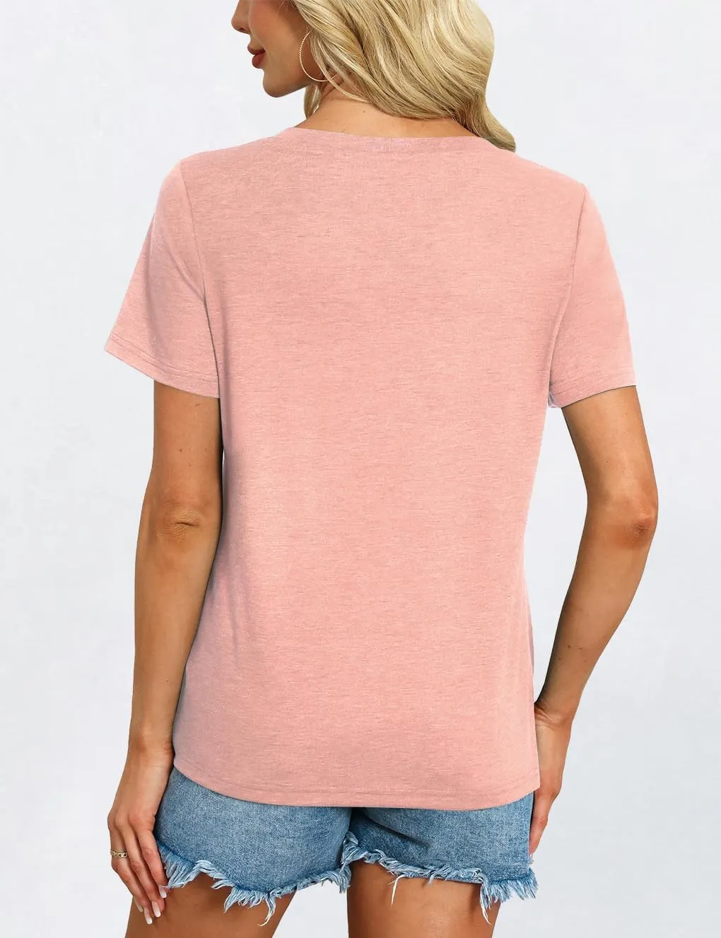 Womens Short Sleeve T Shirts V Neck Tops Summer Trendy Comfy Casual Basic Tee Shirt