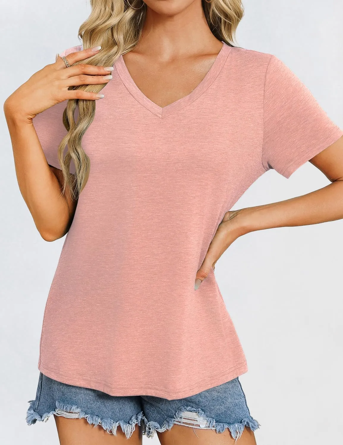 Womens Short Sleeve T Shirts V Neck Tops Summer Trendy Comfy Casual Basic Tee Shirt