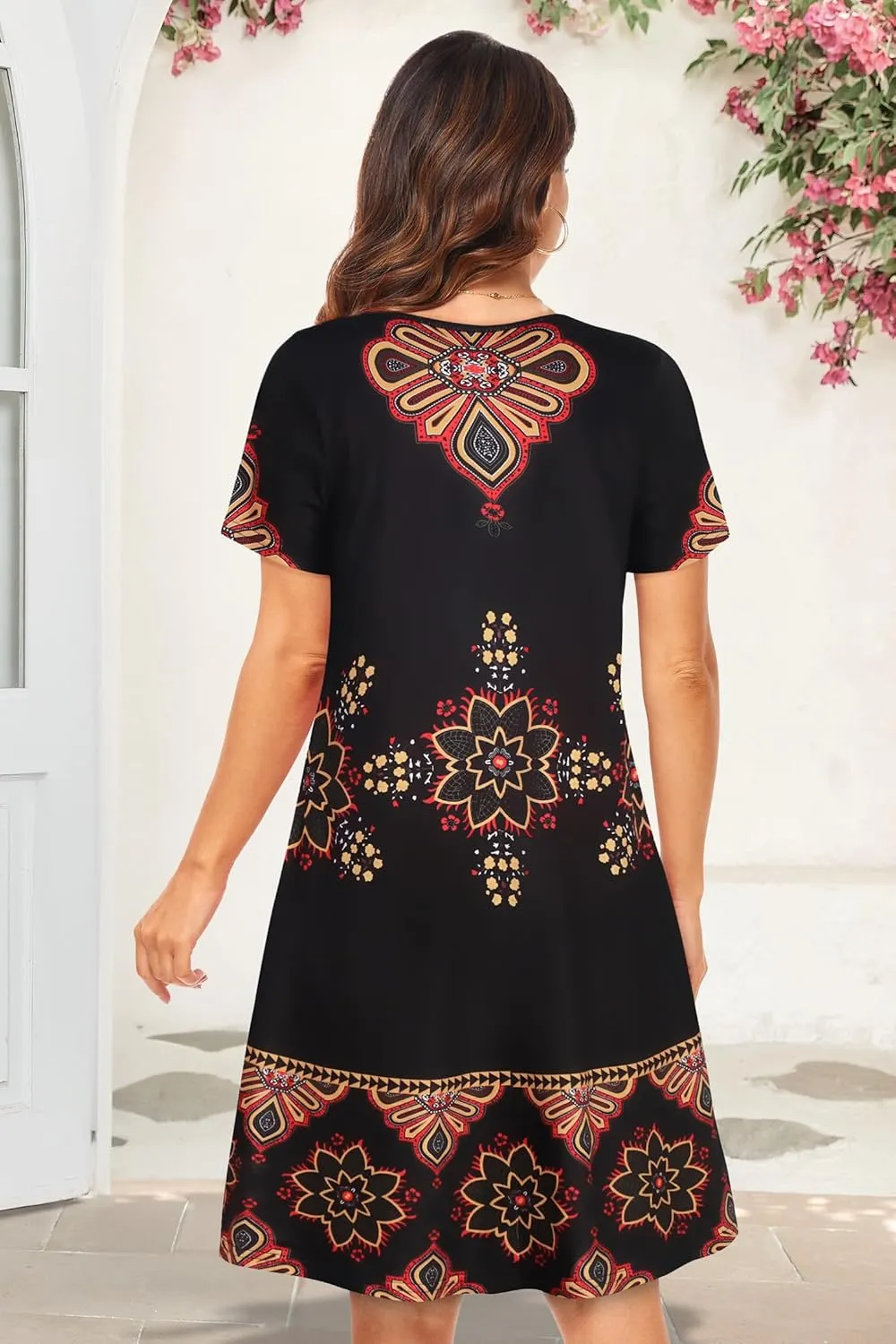 Womens Summer Dresses Beach Casual Loose Tshirt Floral Short Sleeve Flowy Pockets Sundresses