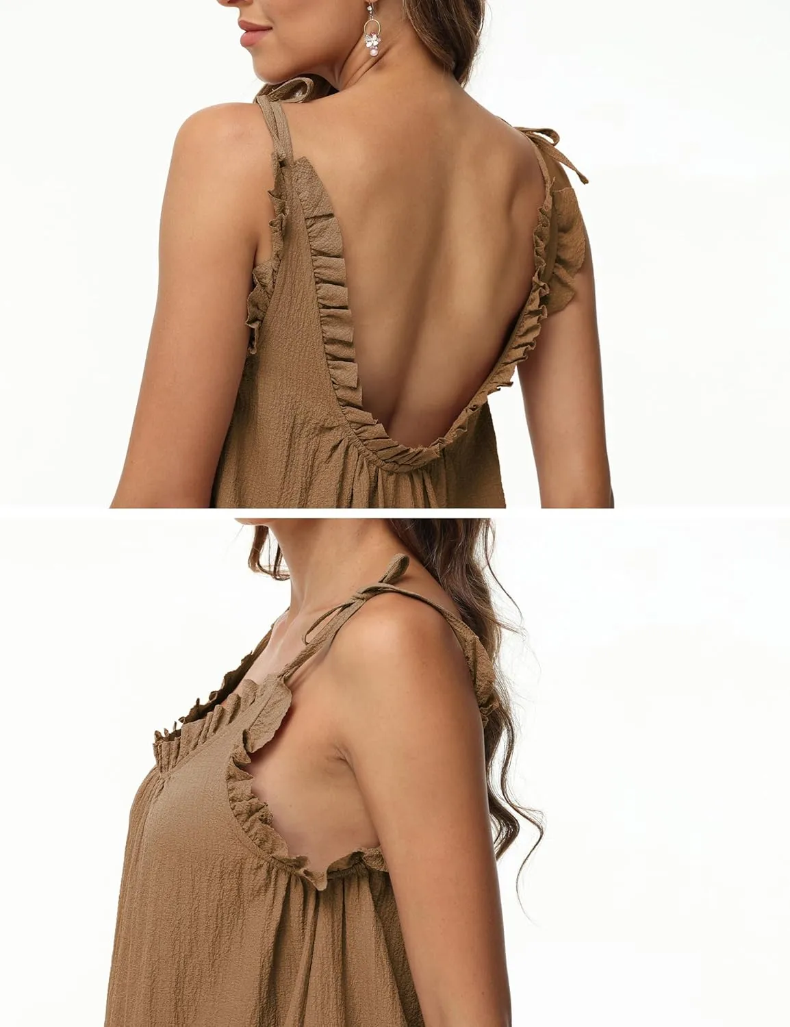 Womens Summer Dressses Spaghetti Strap Mini Dress Adjustable Tiered Cami Boho Dress