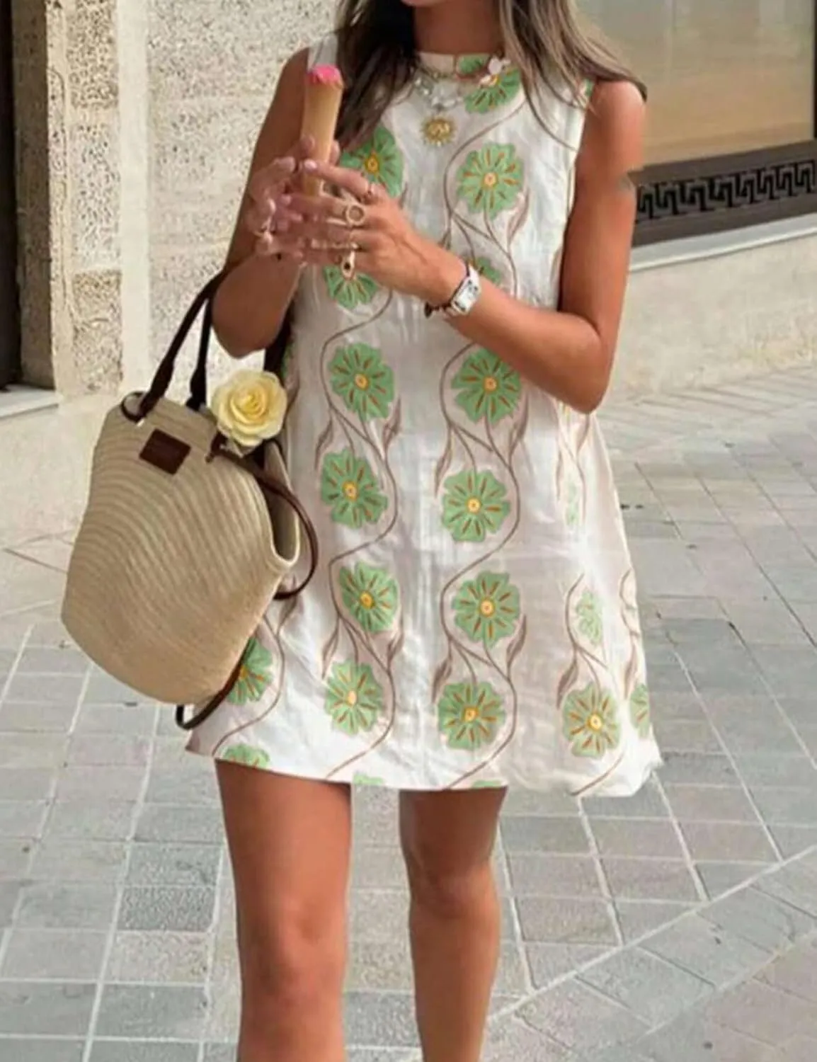 Womens Summer Floral Print Mini Dress Romantic Sleeveless Shift Short Dress Vacation Fairy Dresses