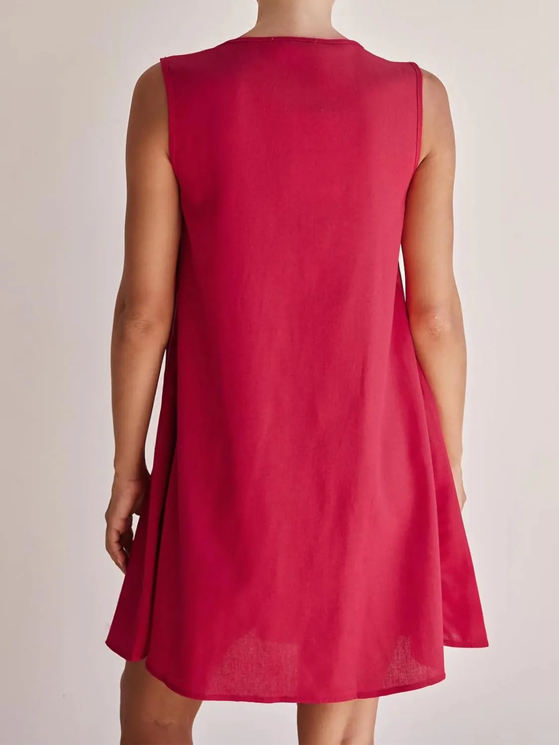 Womens Summer Sleeveless Pleated Dress Tie Front Loose Casual Short Sun Dresses