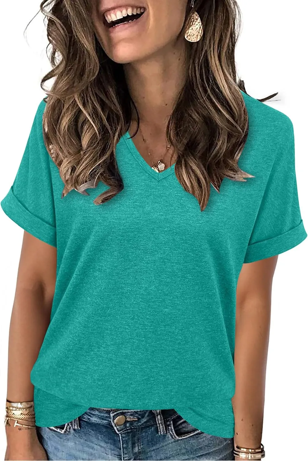 Womens Summer Tops Short Sleeve Shirts for Women V Neck Basic Fashion Clothes