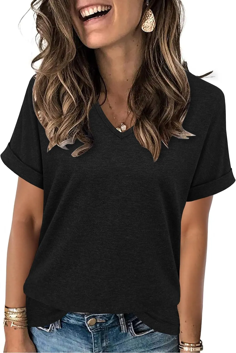 Womens Summer Tops Short Sleeve Shirts for Women V Neck Basic Fashion Clothes