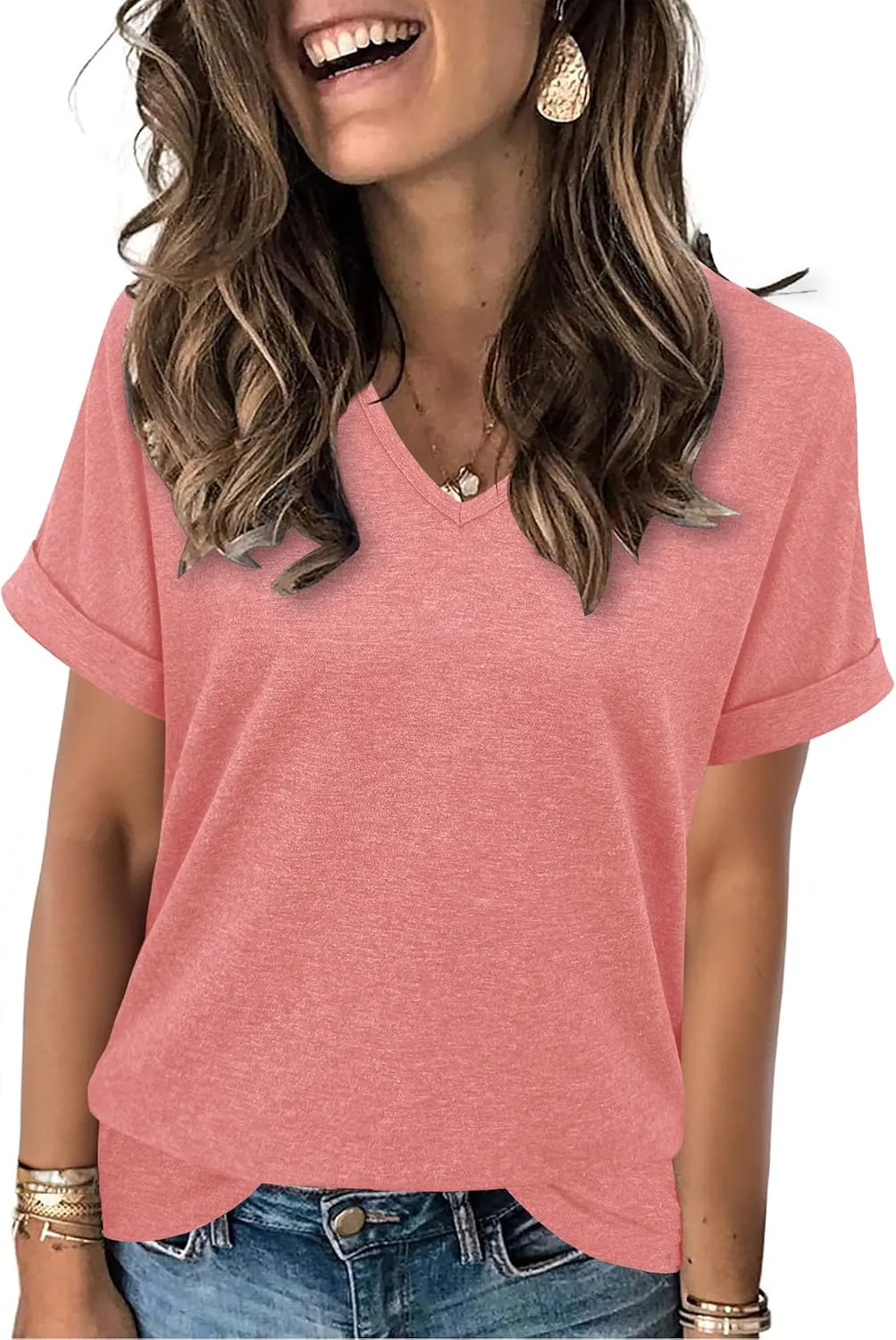 Womens Summer Tops Short Sleeve Shirts for Women V Neck Basic Fashion Clothes