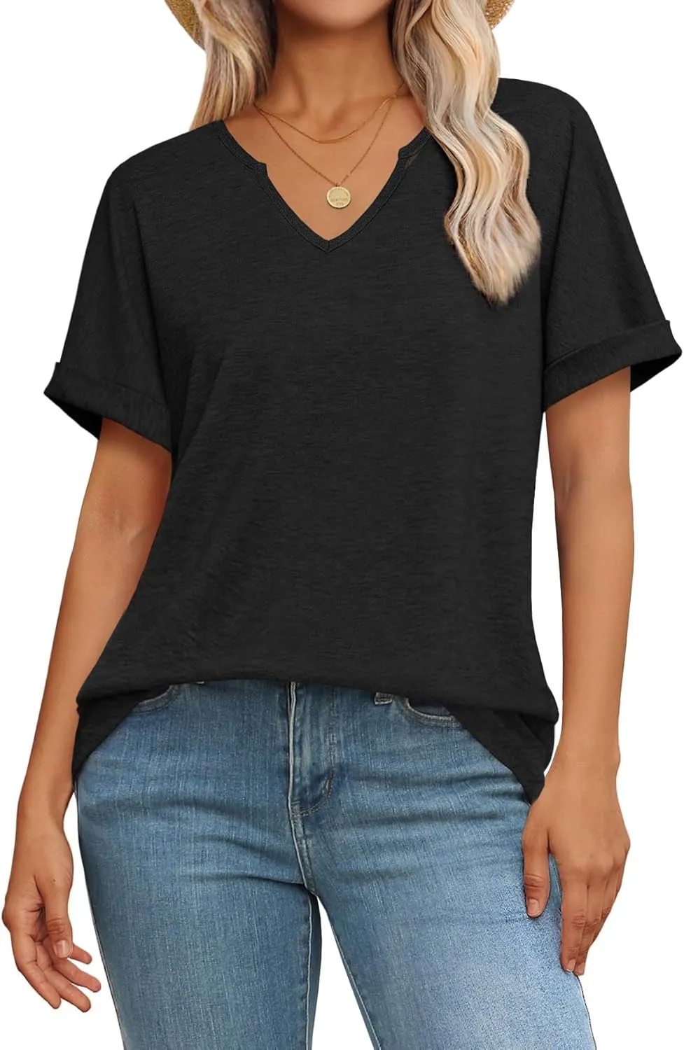 Womens Summer Tops Short Sleeve Shirts for Women V Neck Basic Fashion Clothes