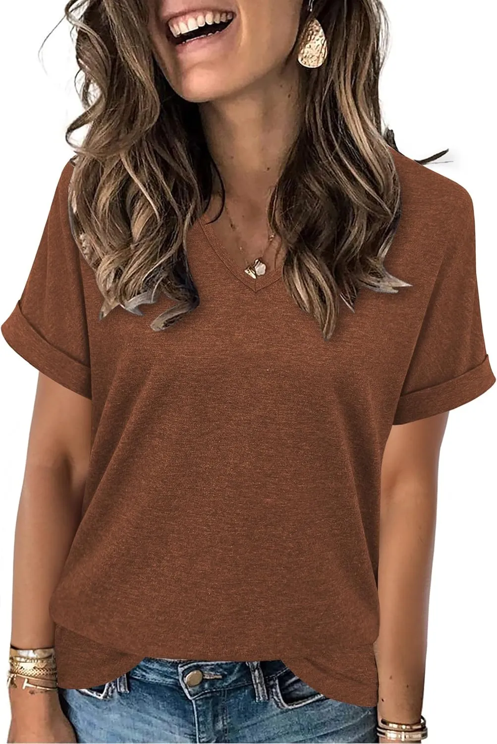 Womens Summer Tops Short Sleeve Shirts for Women V Neck Basic Fashion Clothes
