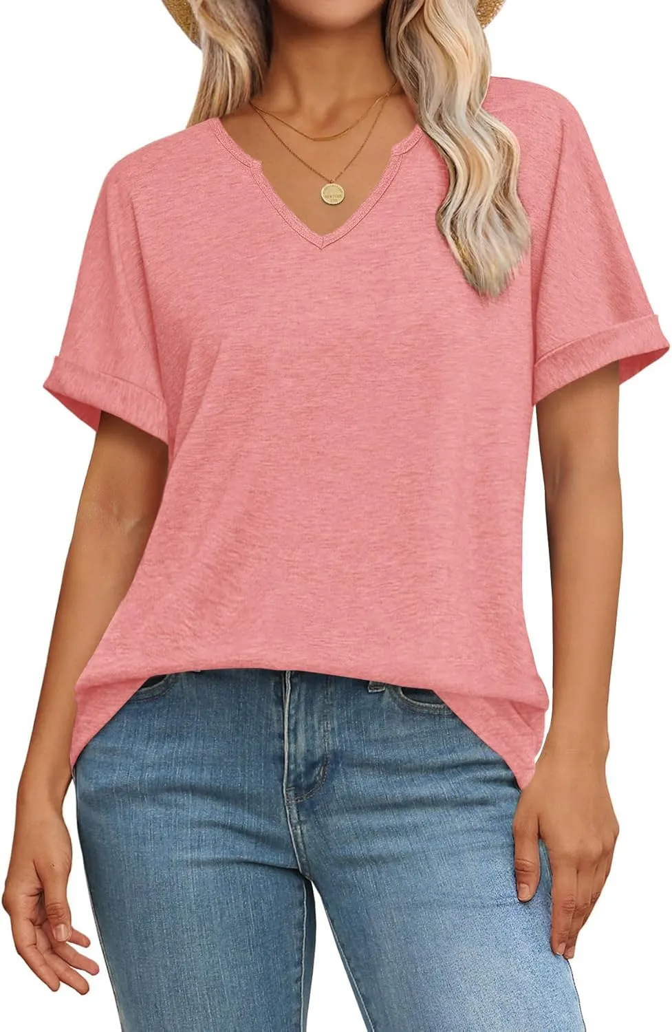 Womens Summer Tops Short Sleeve Shirts for Women V Neck Basic Fashion Clothes