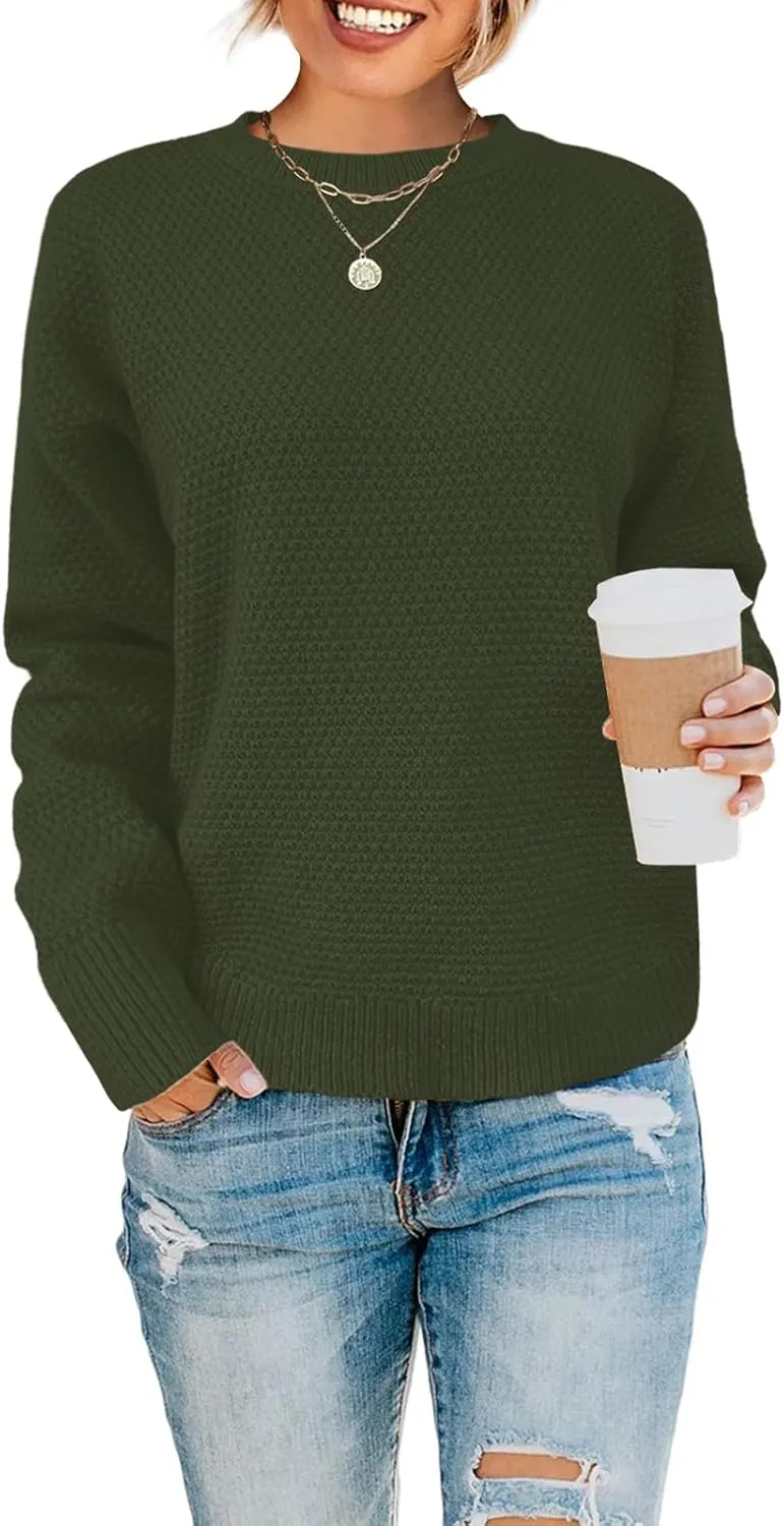 Womens Sweaters Fall Fashion Long Sleeve Knit Tops Crewneck Sweatshirts
