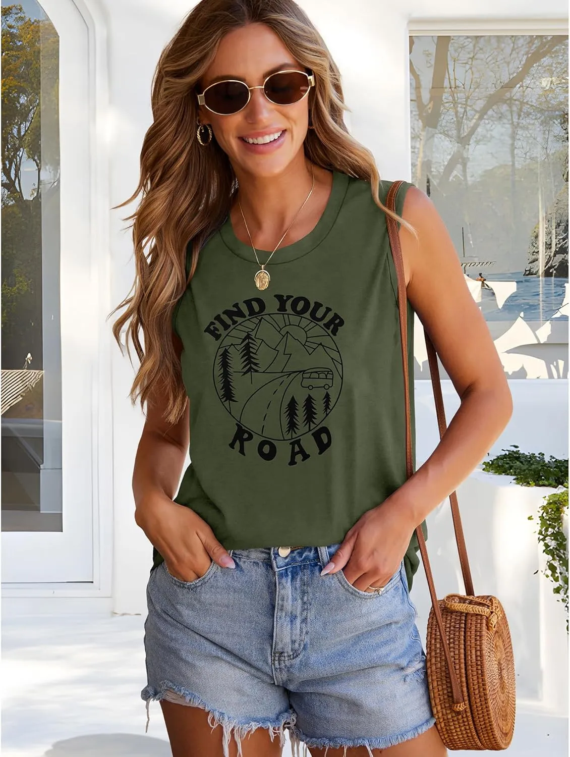 Womens Tank Tops Summer T Shirts Sleeveless Casual Loose Tunic Blouses