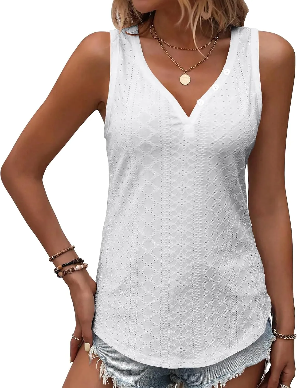Womens V Neck Short Sleeve Embroidery Shirts Casual Loose Tops Dressy Blouses