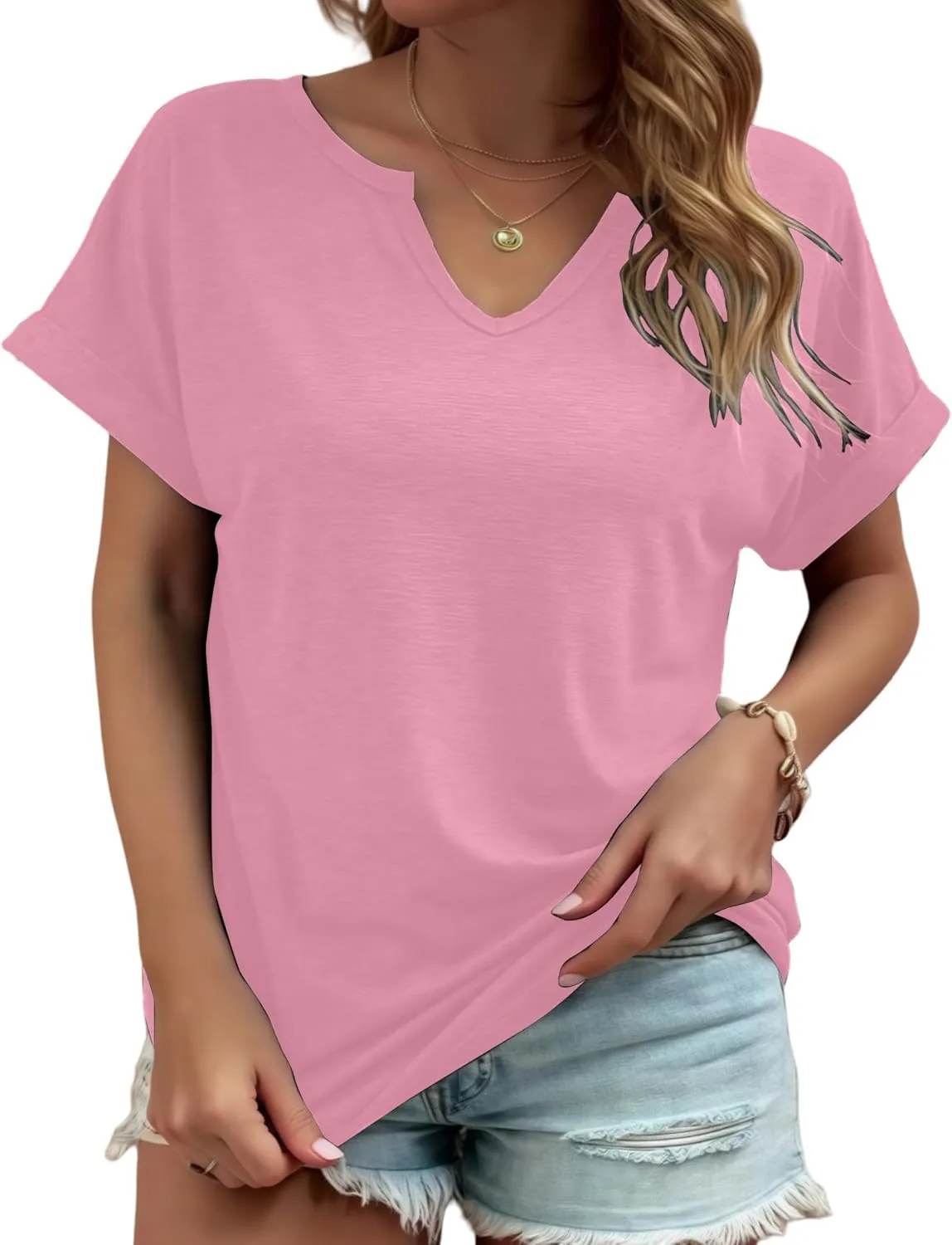 Womens V Neck T Shirts Casual Loose Tees Trending Now Summer Short Sleeve Tops