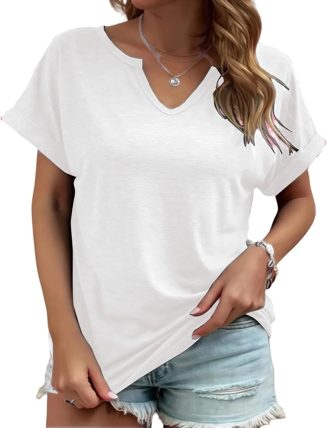 Womens V Neck T Shirts Casual Loose Tees Trending Now Summer Short Sleeve Tops