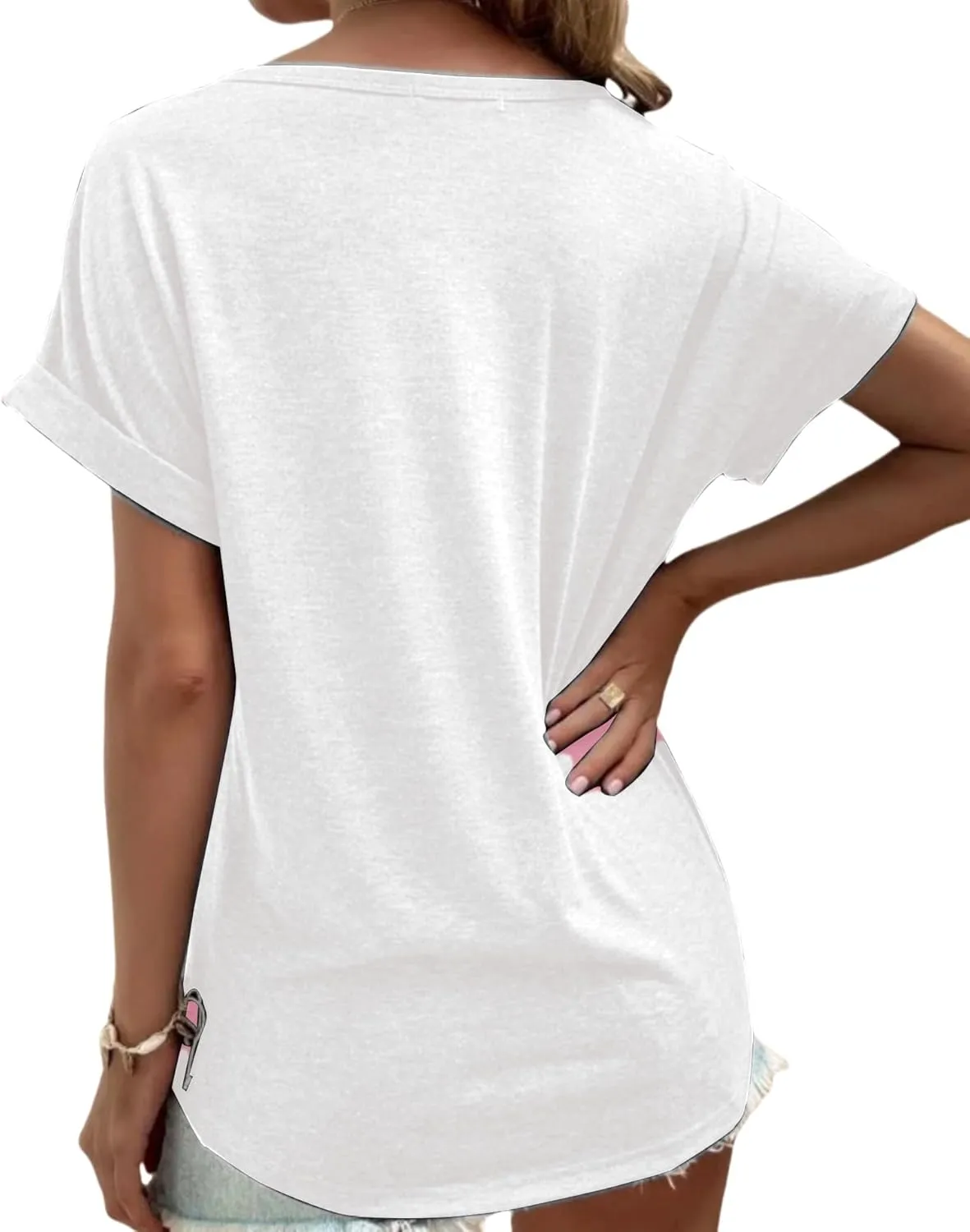 Womens V Neck T Shirts Casual Loose Tees Trending Now Summer Short Sleeve Tops