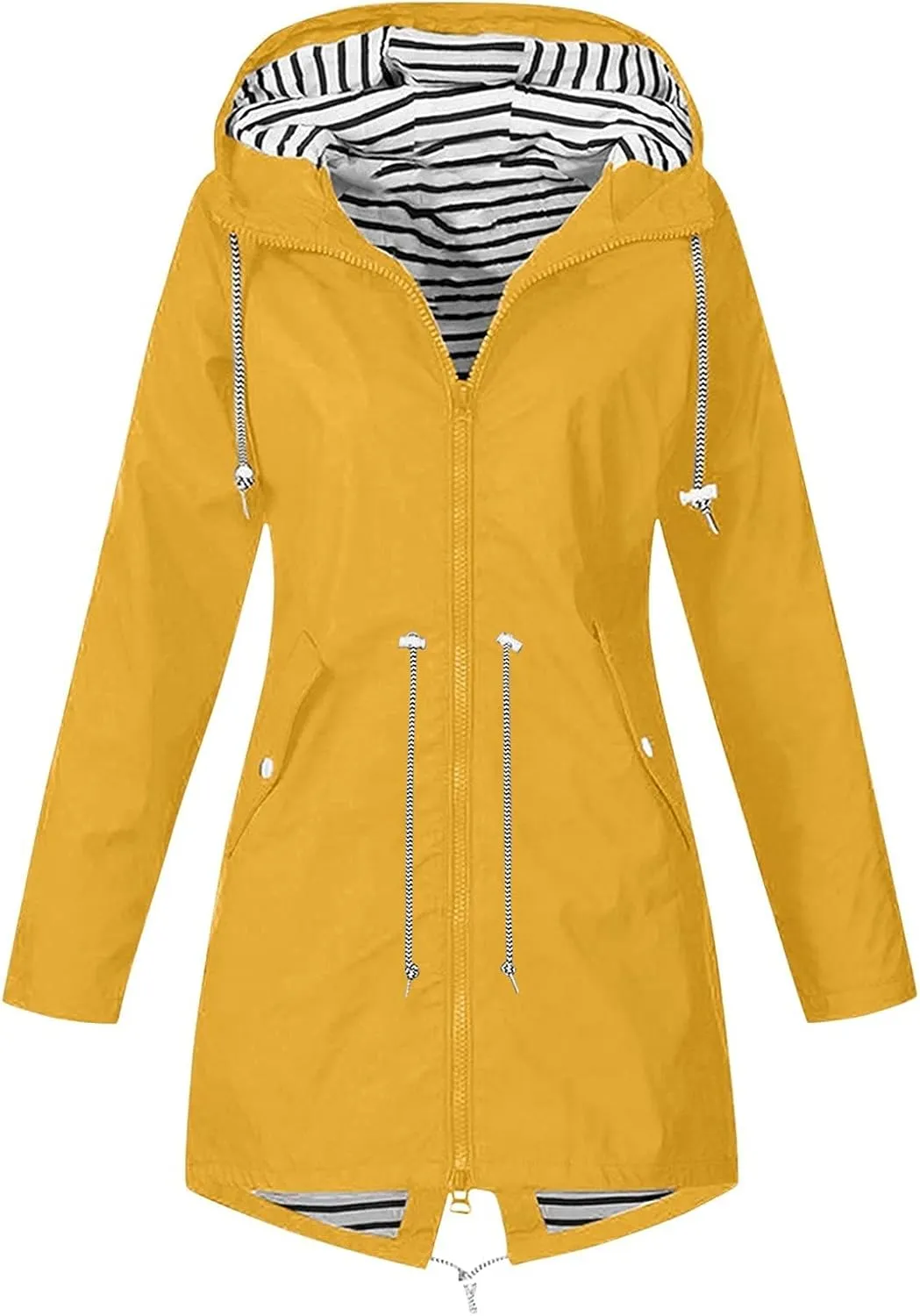 Women's Waterproof Lightweight Rain Jacket Windbreaker Hooded Sportswear Jacket Outdoor Hiking Long Trench Rain Coat