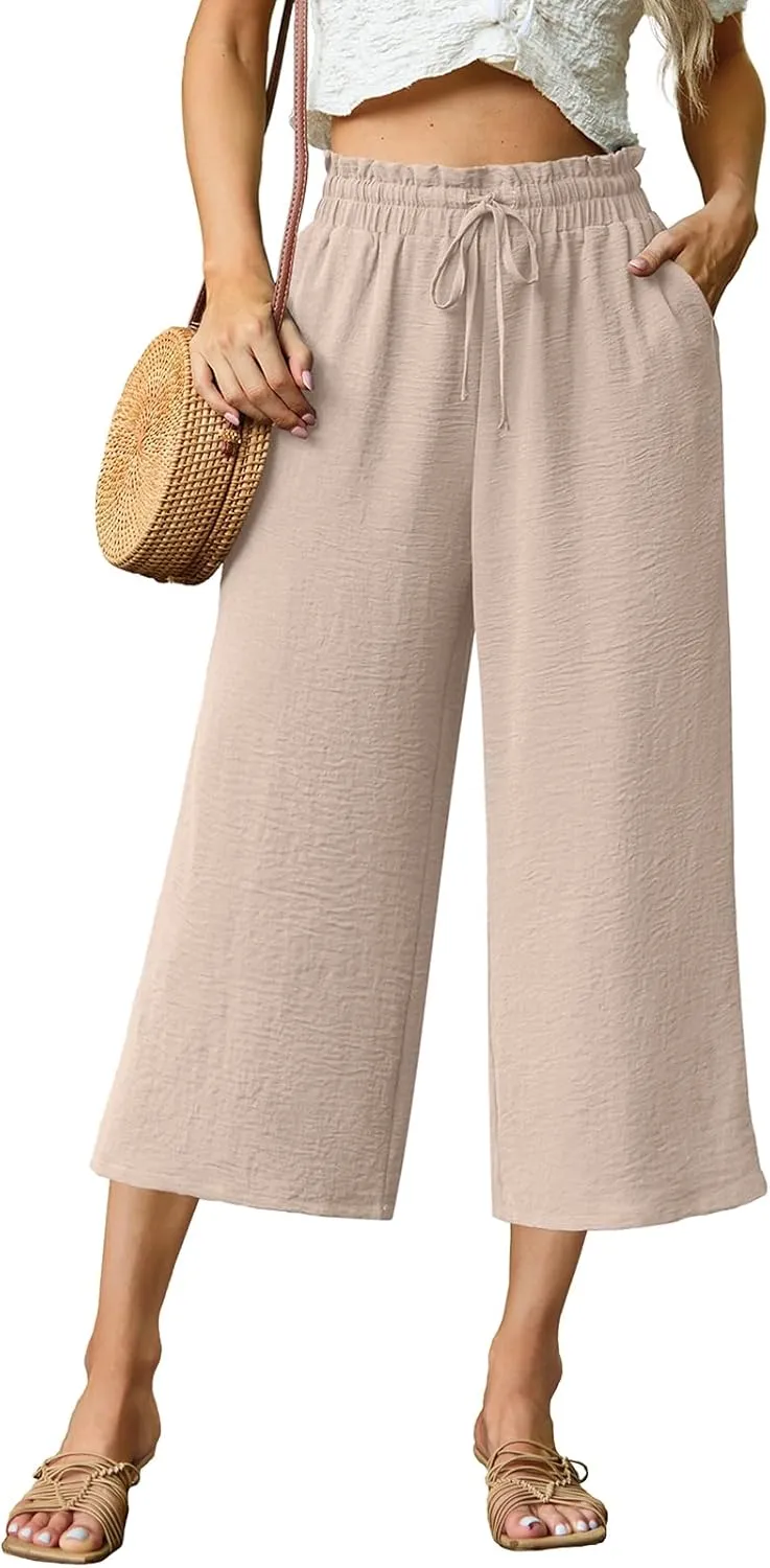 Womens Wide Leg High Waisted with Tie Belt Pockets Summer 2025 Vacation Pants