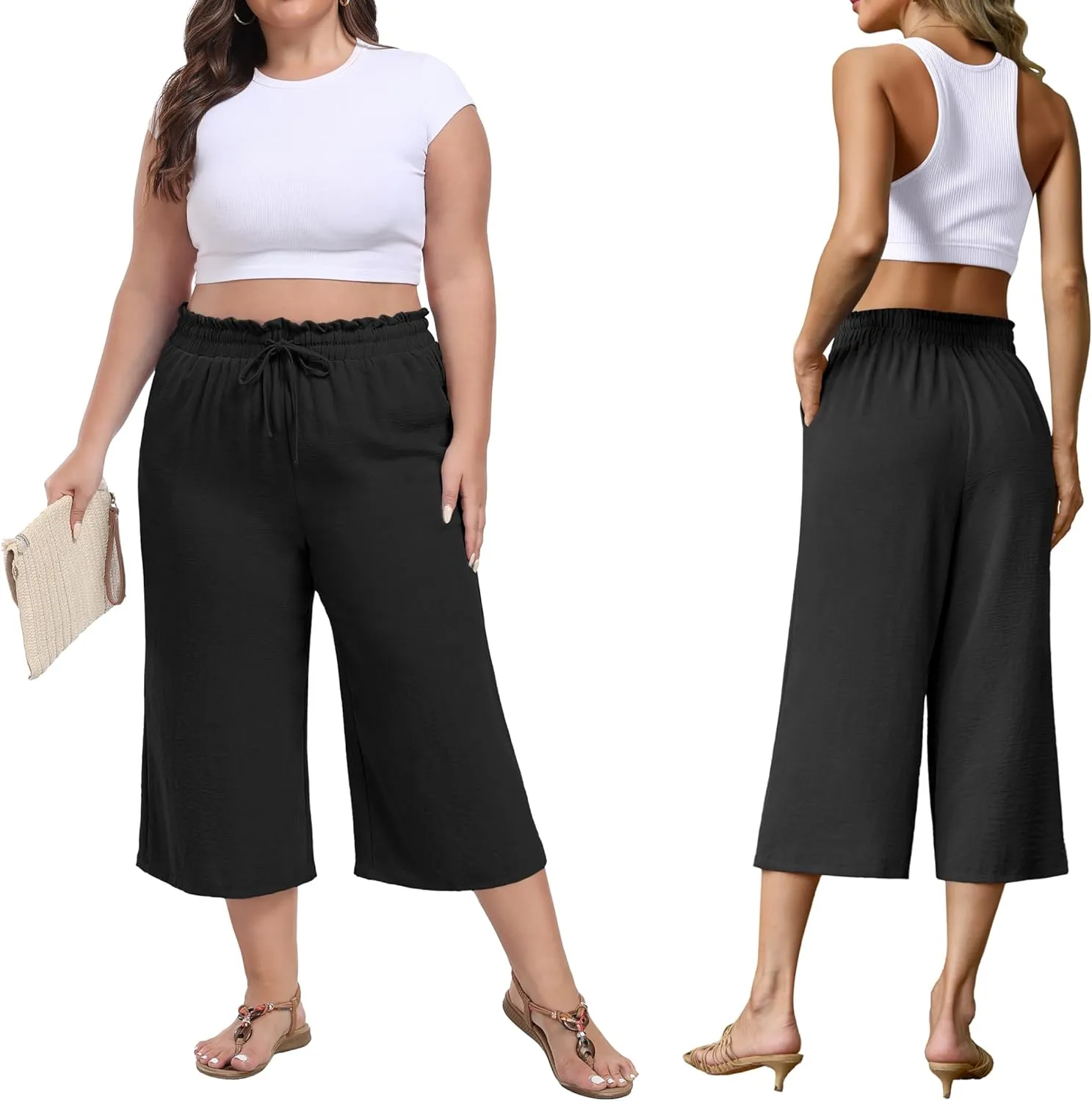 Womens Wide Leg High Waisted with Tie Belt Pockets Summer 2025 Vacation Pants