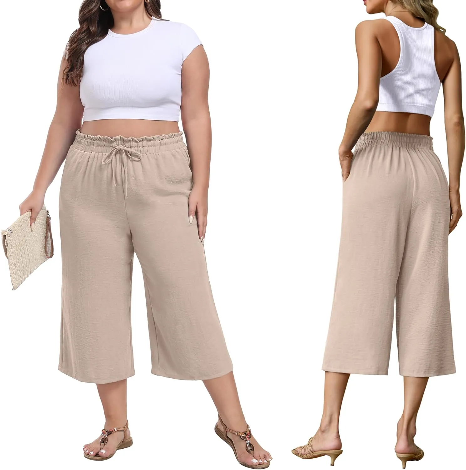 Womens Wide Leg High Waisted with Tie Belt Pockets Summer 2025 Vacation Pants