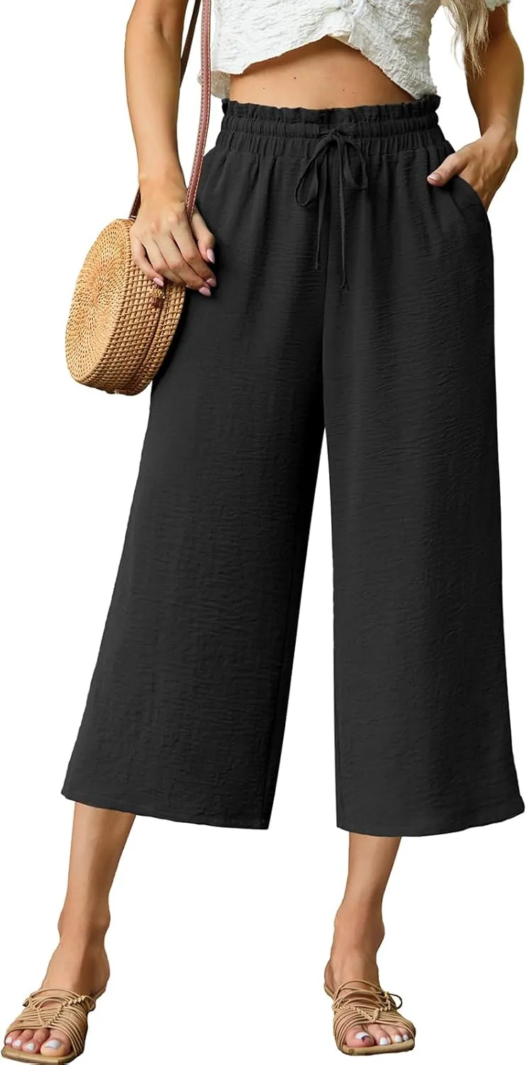 Womens Wide Leg High Waisted with Tie Belt Pockets Summer 2025 Vacation Pants