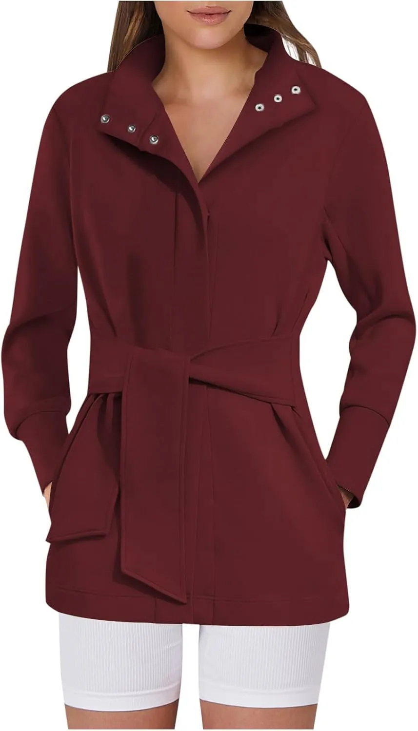 Womens Winter Trench Coat Open Front Wool Blend Pea Coats Casual Notched Lapel Classic Fitted Mid Long Jacket Outwear