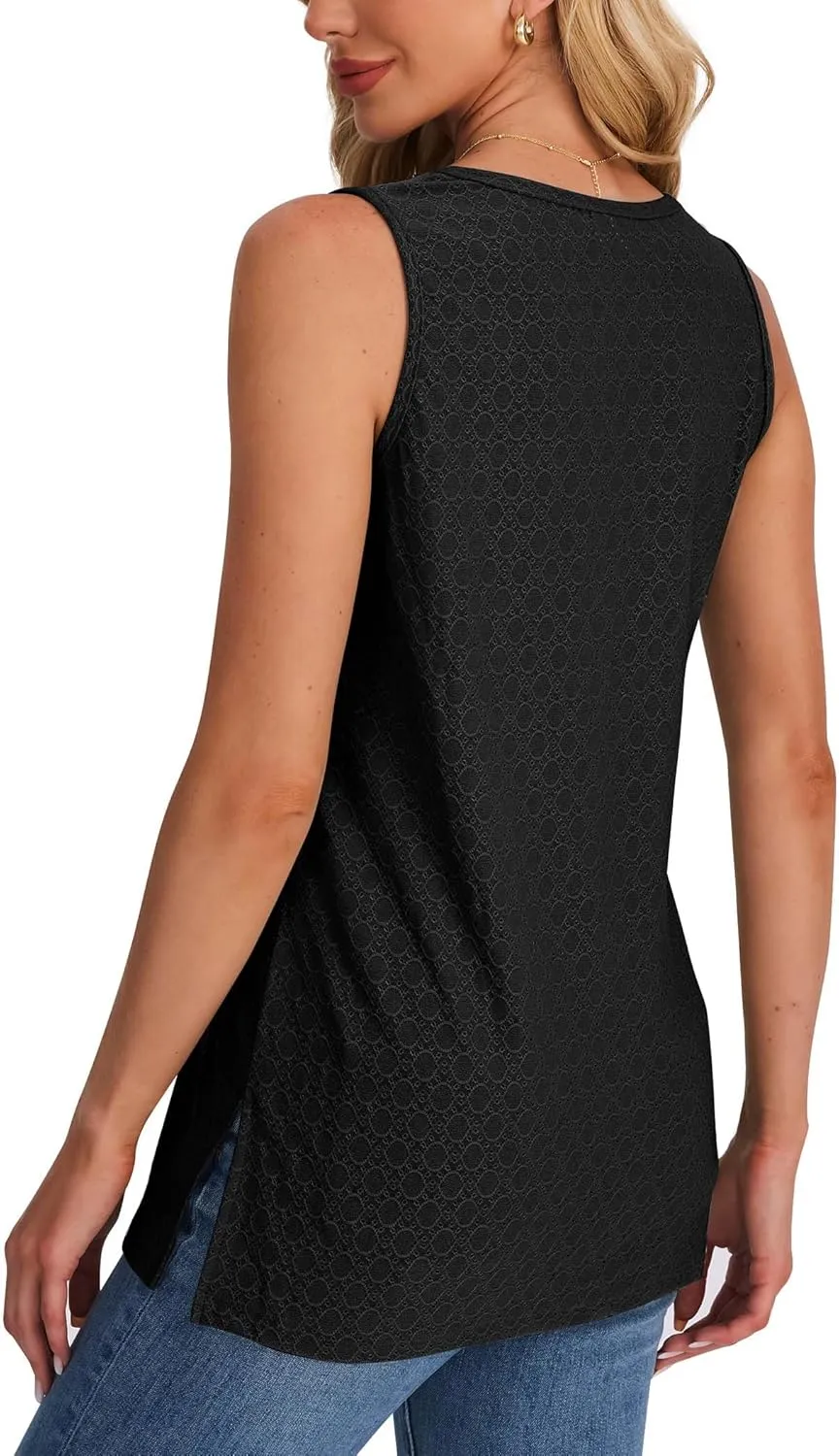 XIEERDUO Womens Tank Tops Sleeveless Eyelet Embroidery Summer Tops Dressy Casual Loose Fit