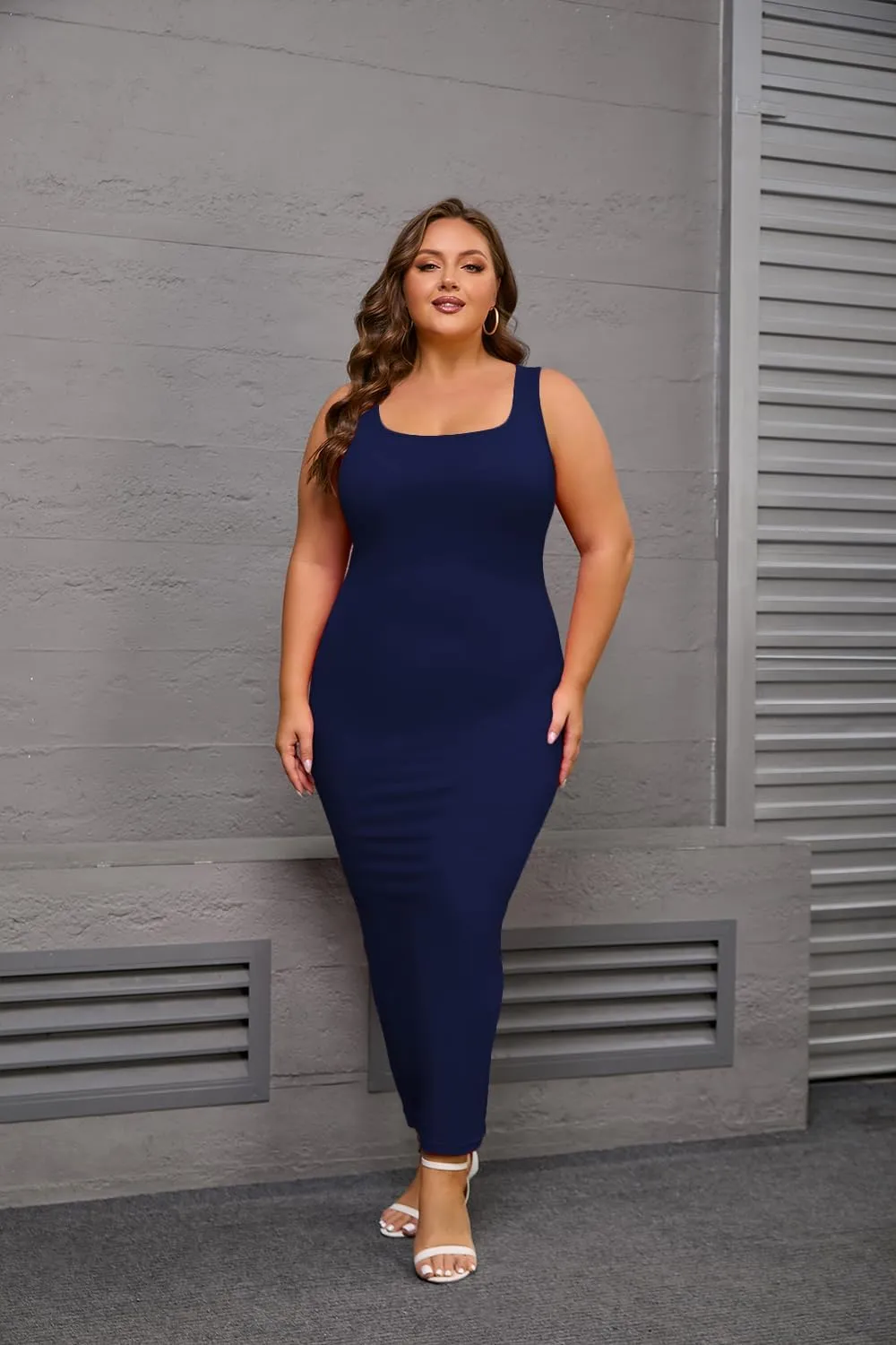 YeGine Women Plus Size Sleeveless Bodycon Maxi Dresses Sexy Slim Tank Dresses