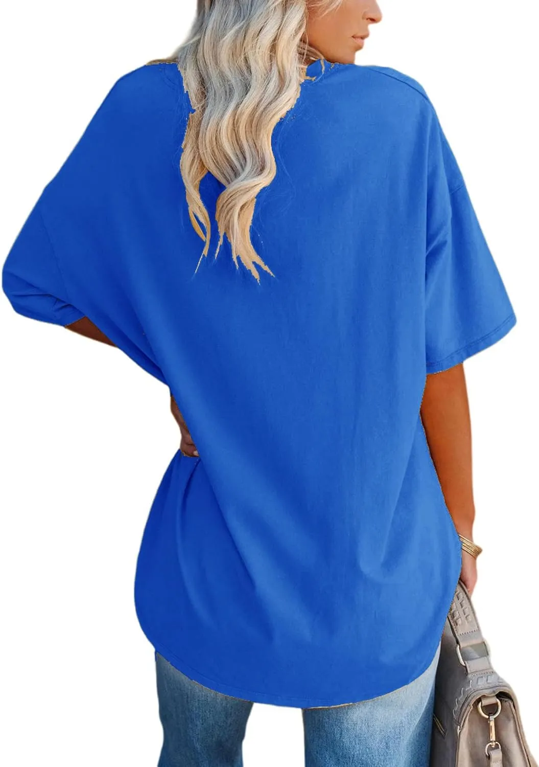 YEXIPO Women's Oversized T Shirts Summer Short Sleeve Loose Fit Casual Crewneck Plain Tunic Tops