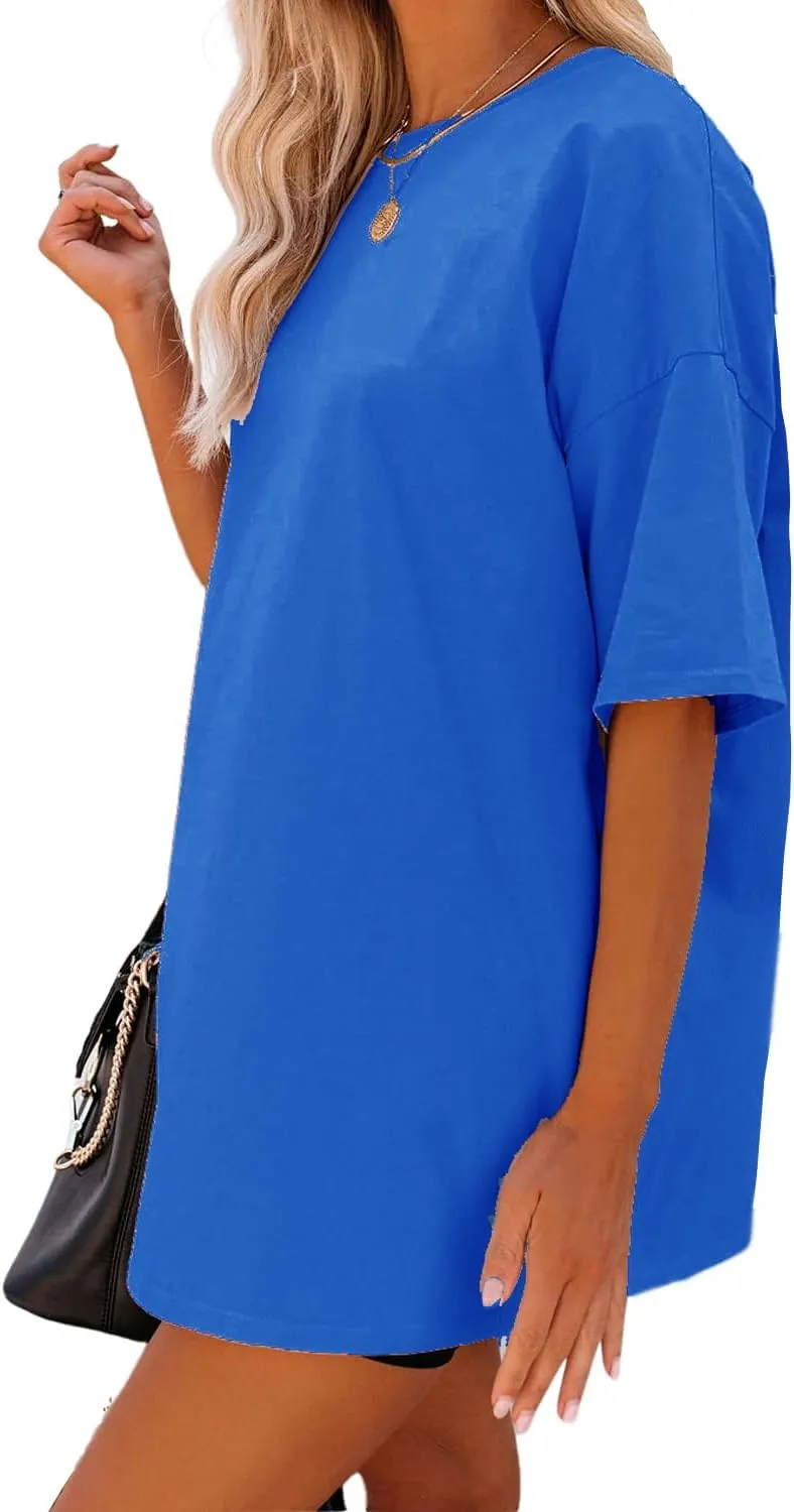 YEXIPO Women's Oversized T Shirts Summer Short Sleeve Loose Fit Casual Crewneck Plain Tunic Tops
