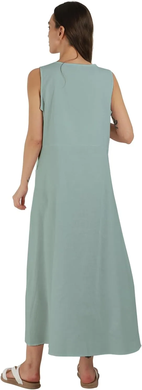 yoeasy Women's Cotton Linen Casual Loose Pockets Long Dress Plain Sleeveless Tank Dress