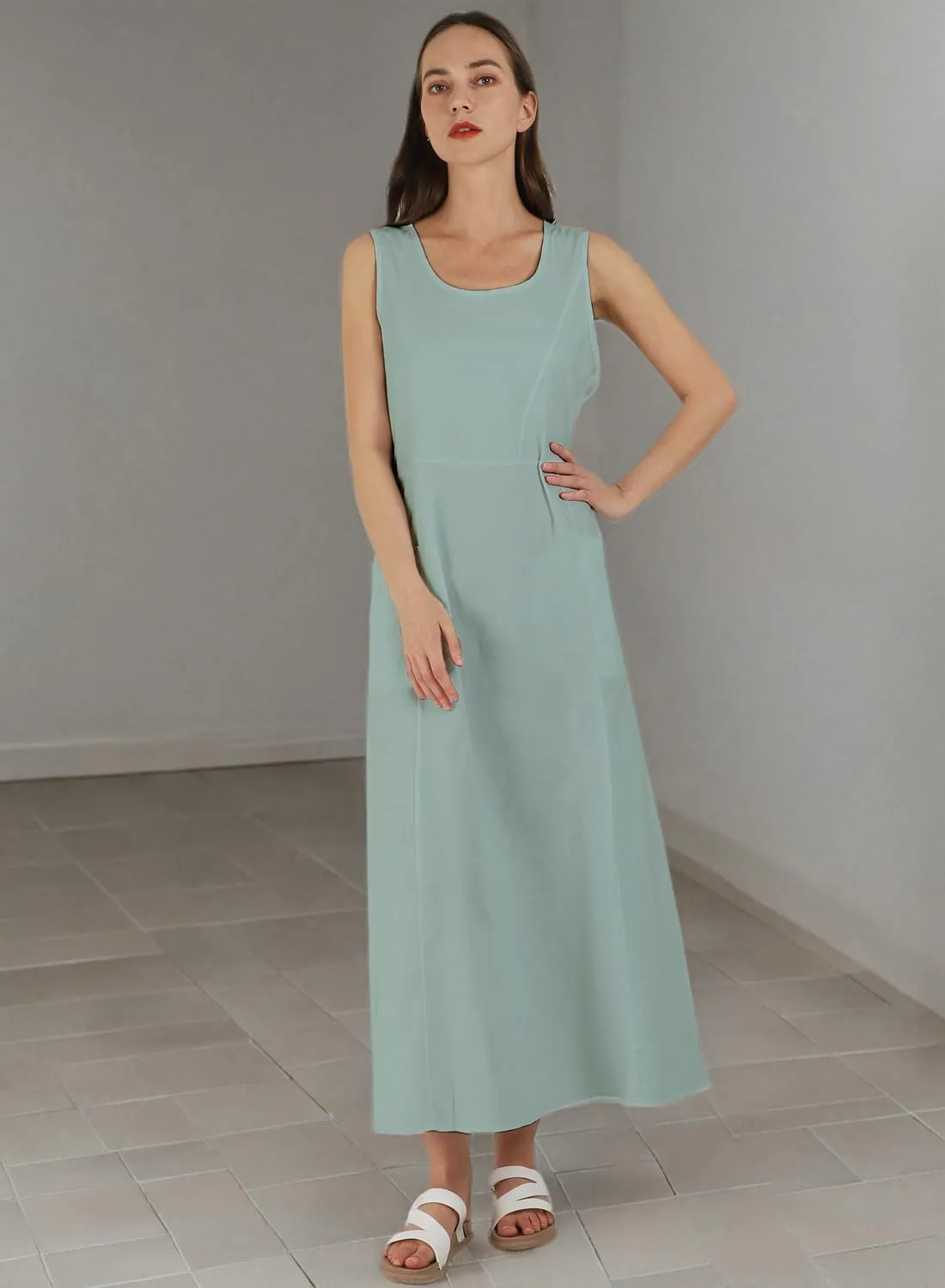yoeasy Women's Cotton Linen Casual Loose Pockets Long Dress Plain Sleeveless Tank Dress
