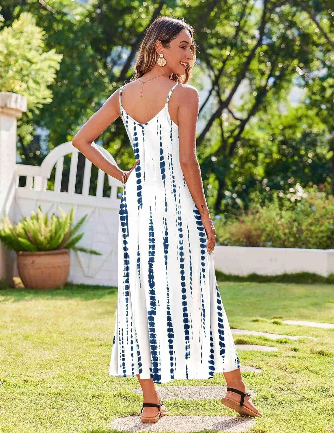 Zeagoo Womens Summer Maxi Dress Spaghetti Strap Casual Printed Dress Boho Floral Beach Sundress,