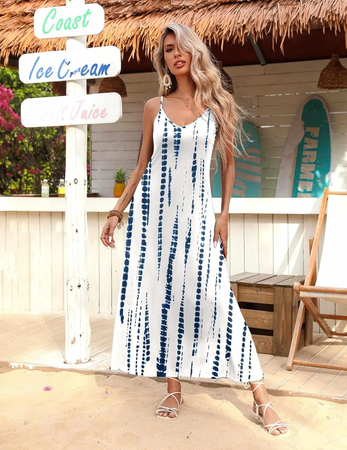 Zeagoo Womens Summer Maxi Dress Spaghetti Strap Casual Printed Dress Boho Floral Beach Sundress,