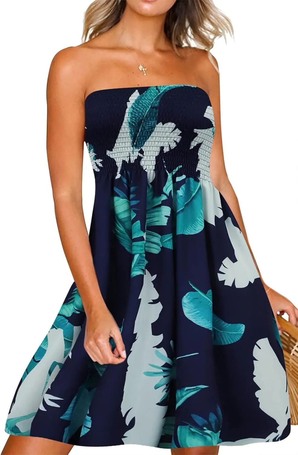 Zyyfly Womens Summer Beach Dresses Strapless Cover Ups Dress Tube Top Sundresses